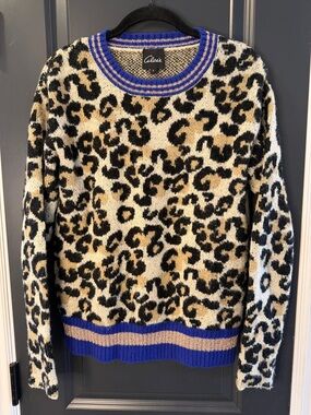 Anthropologie Leopard Crewneck Sweater in Cream, Black, Purple & Rose Gold